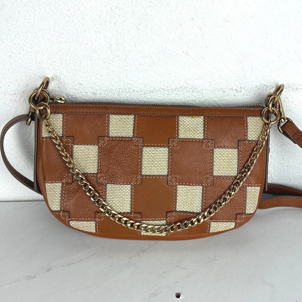 Rare! Fossil Brown Crossbody Bag - Small - Woven Checkerboard Leather Bag